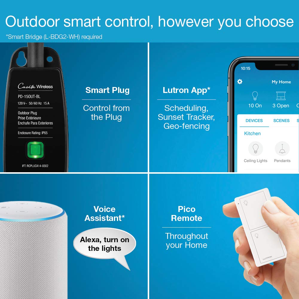 Lutron Caséta Weatherproof Outdoor Smart Plug & Pico Remote