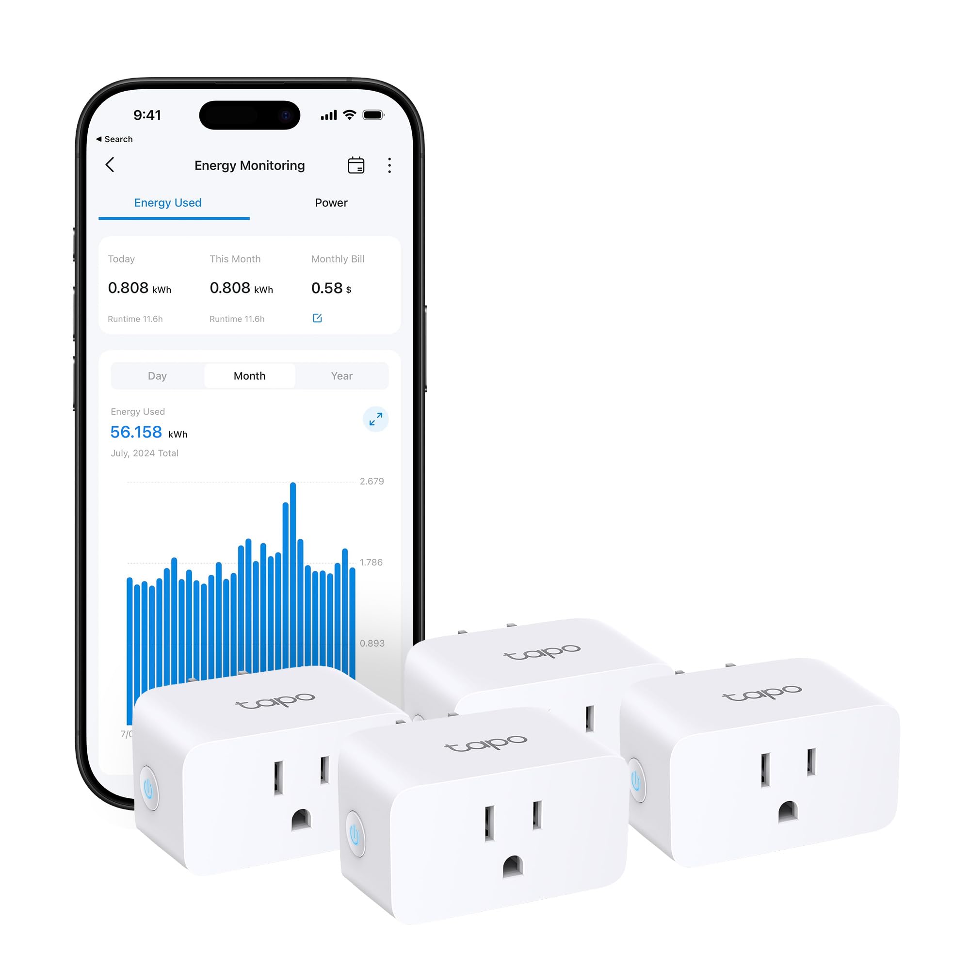 TP-Link Tapo P110M Compact Smart Outlet 4-Pack (15A, Matter & Energy Monitor)
