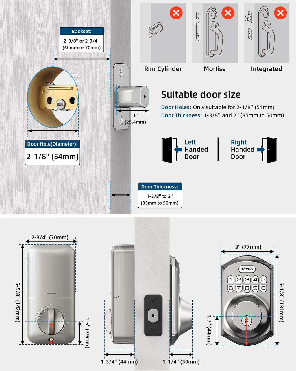 TEEHO Weatherproof Electronic Keypad Deadbolt with One-Time Guest Codes