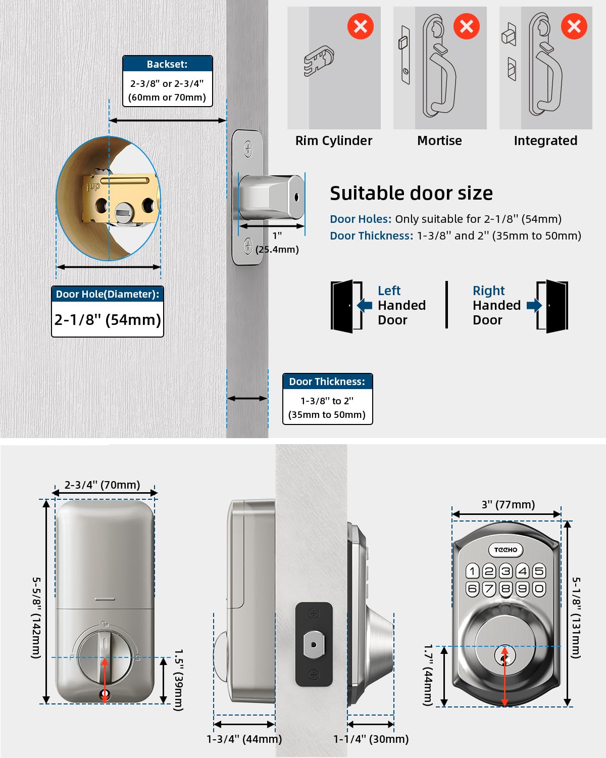 TEEHO Weatherproof Electronic Keypad Deadbolt with One-Time Guest Codes