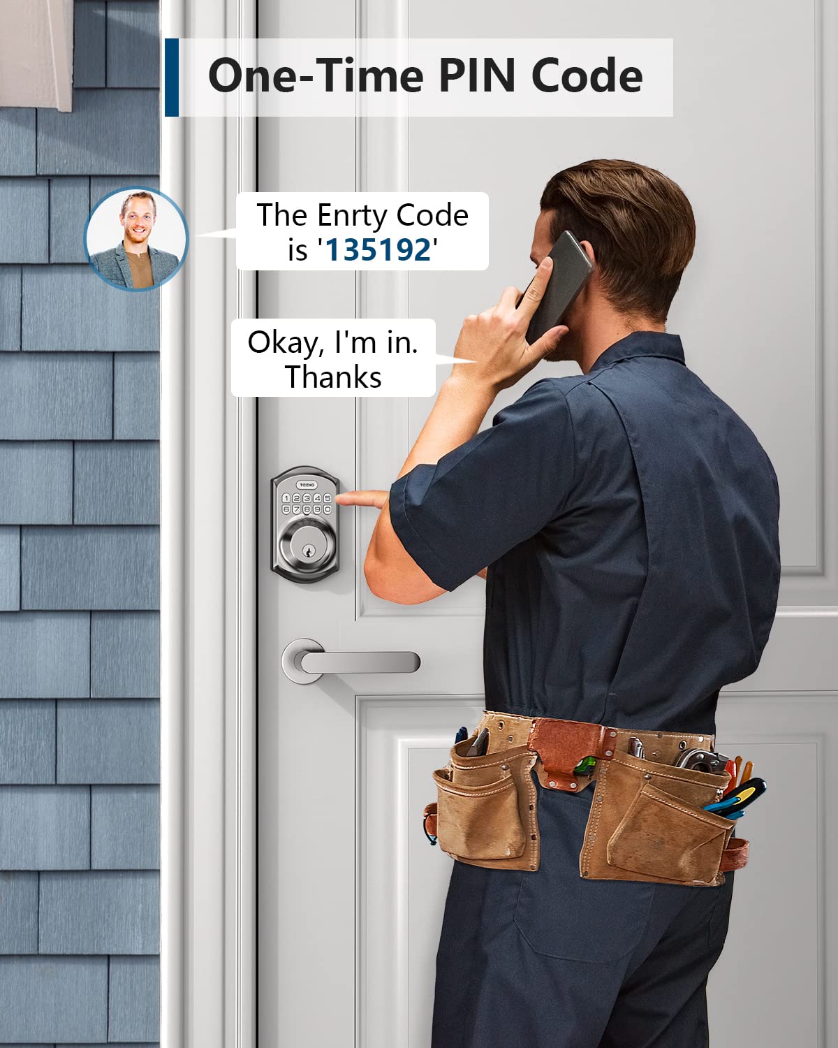 TEEHO Weatherproof Electronic Keypad Deadbolt with One-Time Guest Codes