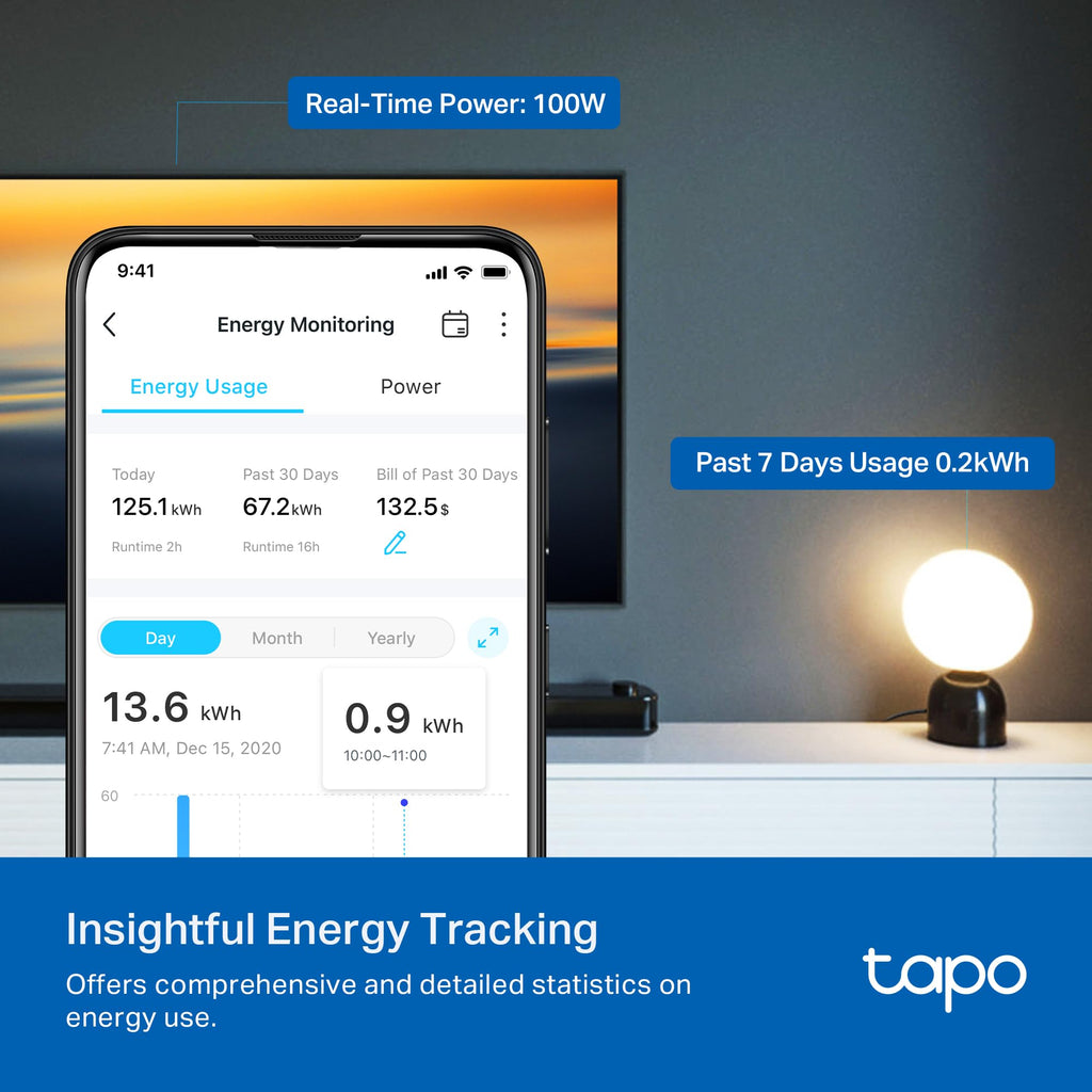 TP-Link Tapo P110M Compact Smart Outlet 4-Pack (15A, Matter & Energy Monitor)