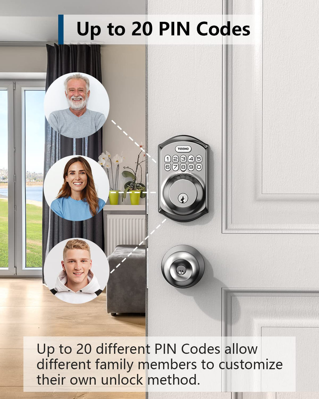 TEEHO Weatherproof Electronic Keypad Deadbolt with One-Time Guest Codes