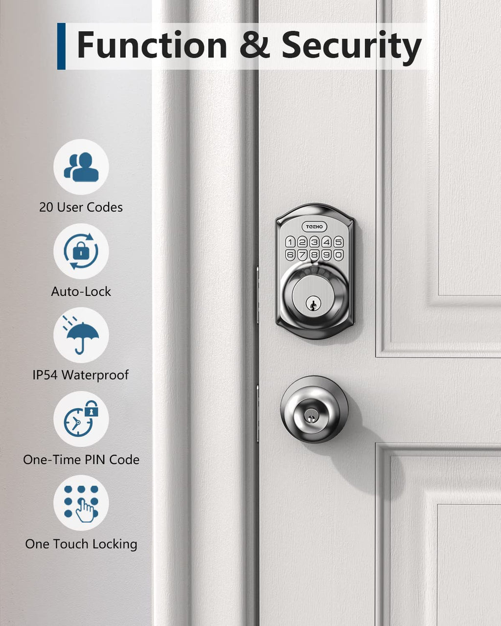 TEEHO Weatherproof Electronic Keypad Deadbolt with One-Time Guest Codes