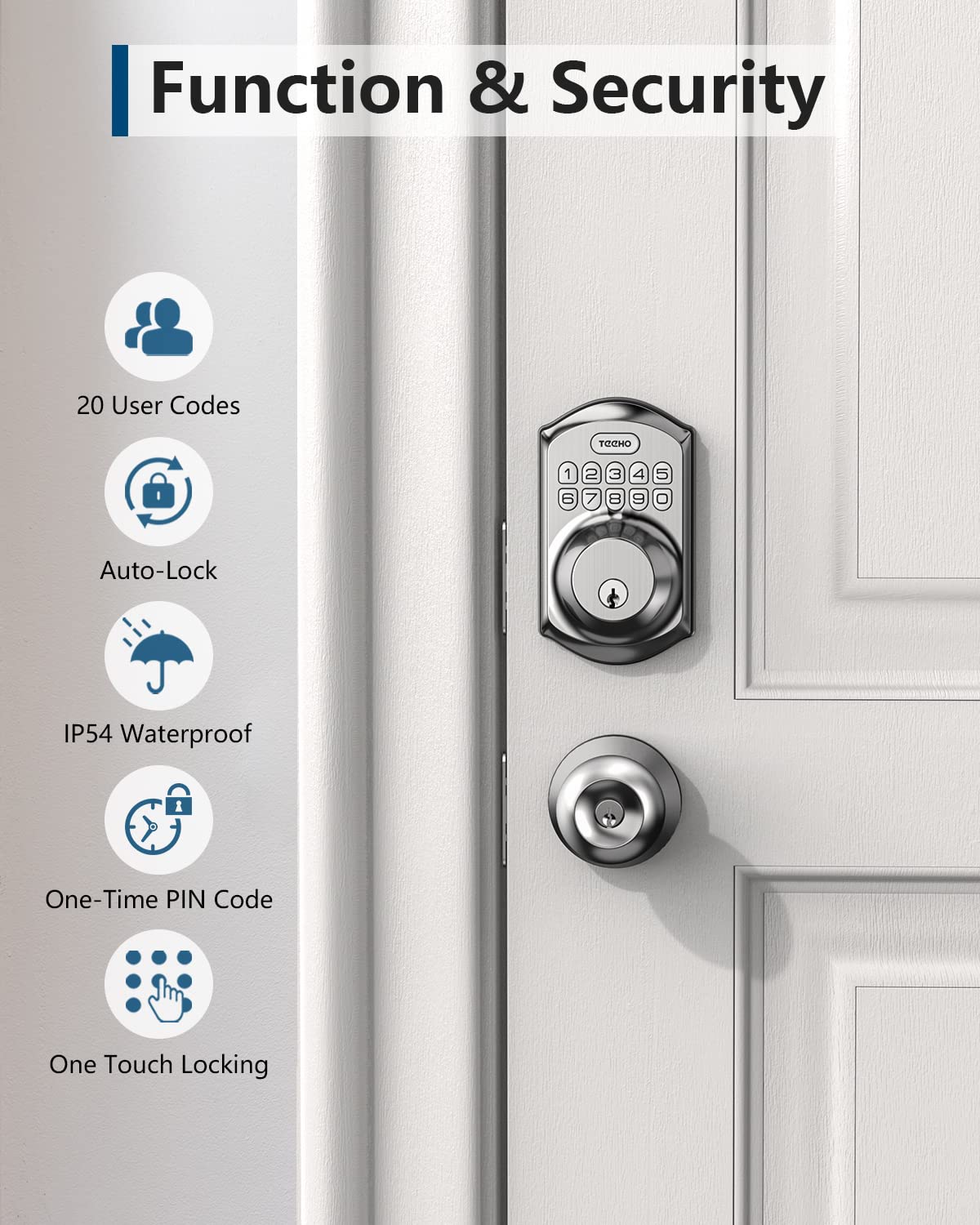 TEEHO Weatherproof Electronic Keypad Deadbolt with One-Time Guest Codes